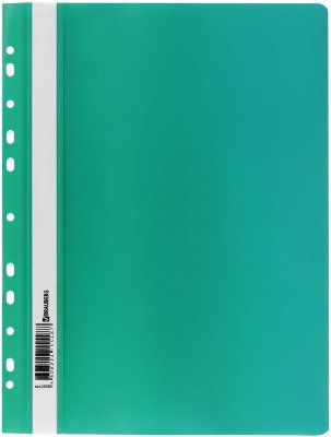 Скоросшиватель пластиковый с перфорацией BRAUBERG, А4, 140/180 мкм, зеленый