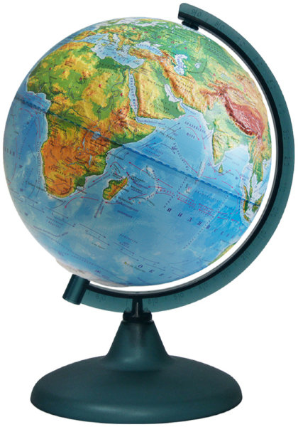 Глобус физический рельефный Глобусный мир, 21см, на круглой подставке