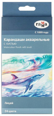 Карандаши акварельные ГАММА "Лицей", 24 цвета, заточенные, шестигранные, кисть, картонная упаковка, 221118_04