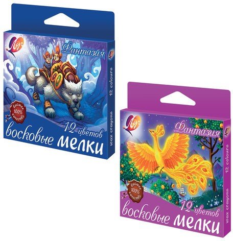 Восковые мелки ЛУЧ "Фантазия", 12 цветов, на масляной основе, картонная упаковка с европодвесом