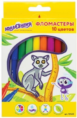 Фломастеры ЮНЛАНДИЯ 10 цветов, "ЭКЗОТИКА", вентилируемый колпачок, картон, 151420