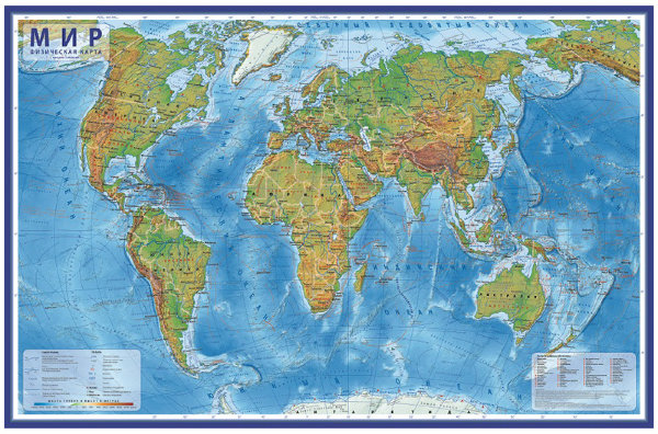 Карта "Мир" физическая Globen, 1:25млн., 1200*780мм, интерактивная, европодвес