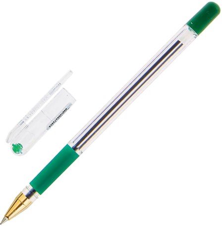 Ручка шариковая масляная с грипом MUNHWA "MC Gold", зеленая, корпус прозрачный, узел 0,5 мм, линия письма 0,3 мм