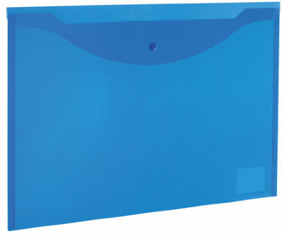 Папка-конверт с кнопкой БОЛЬШОГО ФОРМАТА (300х430 мм), А3, прозрачная, синяя, 0,15 мм, STAFF, 228666