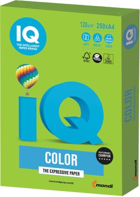 Бумага IQ color, А4, 120 г/м2, 250 л., интенсив, ярко-зеленая, MA42