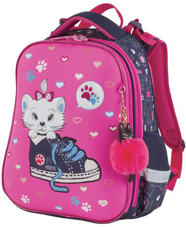 Ранец BRAUBERG PREMIUM, 2 отделения, с брелком, "Kitten&sneakers", 38х29х16 см, 228784