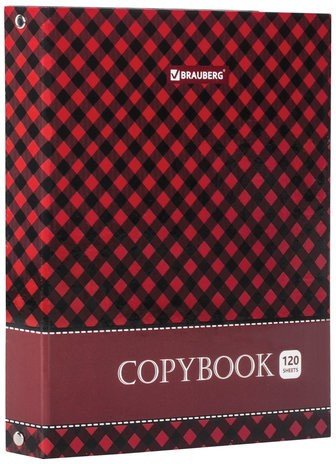 Тетрадь на кольцах 120 л. BRAUBERG А5 175х215 мм, клетка, глянцевая ламинация, "Шотландка", 403274