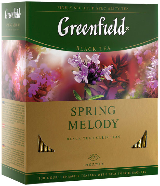 Чай Greenfield "Spring Melody", черный, с ароматом мяты, чабреца, 100 фольг. пакетиков по 1,5г