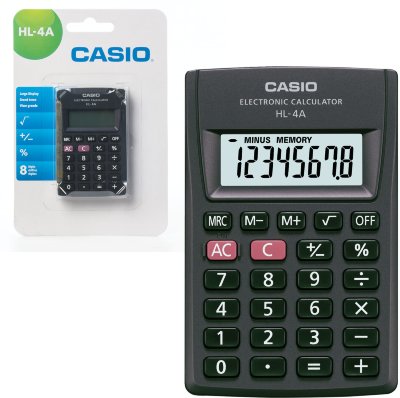 Калькулятор карманный CASIO HL-4A-S, КОМПАКТНЫЙ (87х56х8,6 мм), 8 разрядов, питание от батареи, черный