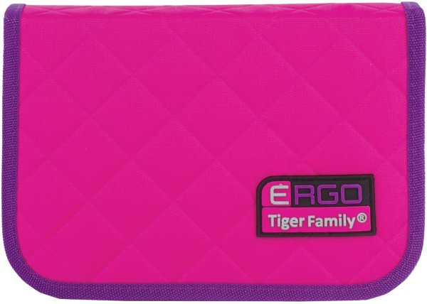 Пенал TIGER FAMILY (ТАЙГЕР), с наполнением, 1 отделение, 2 откидные планки, 31 предмет, розово-фиолетовый, 20х14х4 см