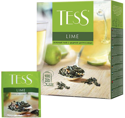 Чай TESS (Тесс) "Lime", зеленый с цедрой цитрусовых, 100 пакетиков по 1,5 г, 0920-09