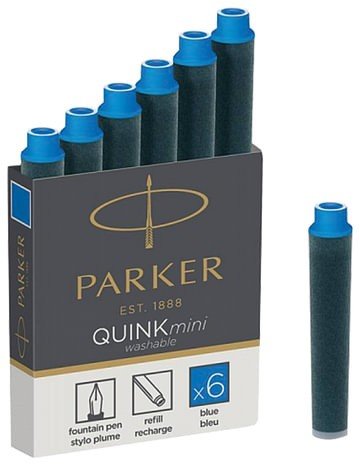 Картриджи чернильные PARKER Мини "Cartridge Quink", КОМПЛЕКТ 6 шт., смываемые чернила, синие