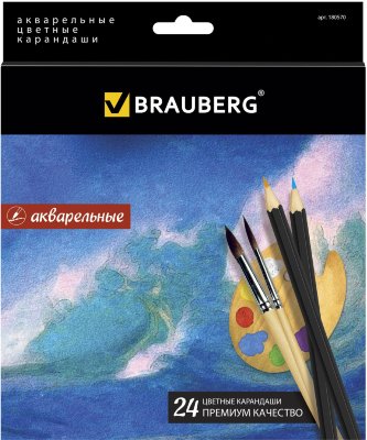 Карандаши цветные акварельные BRAUBERG "Artist line", 24 цвета, заточенные, высшее качество