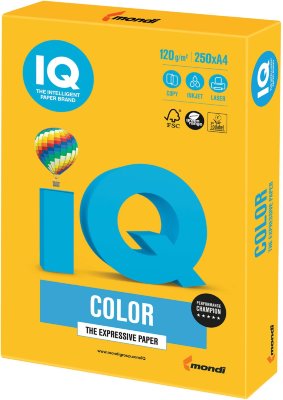 Бумага IQ color, А4, 120 г/м2, 250 л., интенсив, солнечно-желтая, SY40