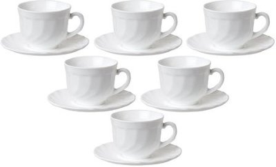 Набор чайный на 6 персон, 6 чашек объемом 220 мл и 6 блюдец, белое стекло, "Trianon", LUMINARC