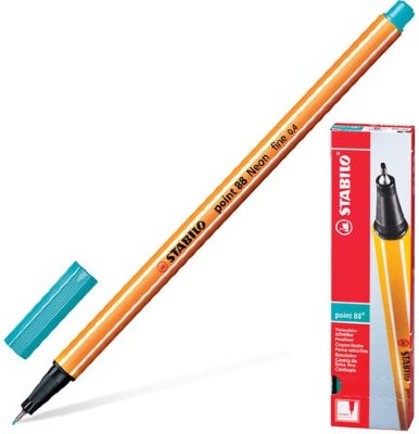 Ручка капиллярная STABILO "Point 88", ГОЛУБОВАТО-БИРЮЗОВАЯ, корпус оранжевый, линия письма 0,4 мм