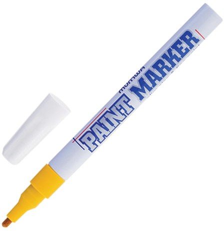 Маркер-краска лаковый (paint marker) MUNHWA "Slim", 2 мм, ЖЕЛТЫЙ, нитро-основа, алюминиевый корпус