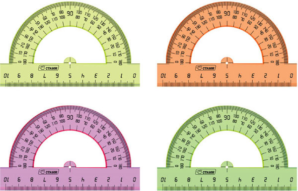 Транспортир 10см, 180° Стамм, прозрачный флуоресцентный, 4цв.