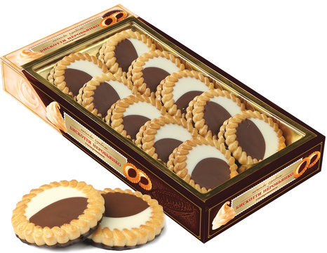 Печенье БИСКОТТИ (Россия) "Неробьянко", с шоколадной и кремовой начинкой, глазированное, 265 г, картонная коробка