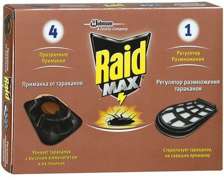 Средство от насекомых RAID (Рейд), от тараканов, регулятор размножения 1 шт. + приманка 4 шт.
