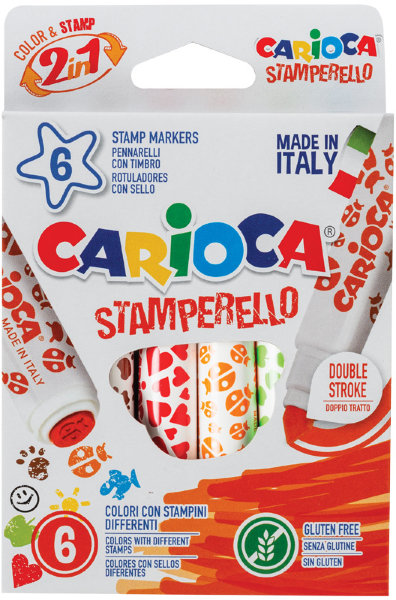 Фломастеры-штампы двусторонние Carioca "Stamp Markers", 06цв., смываемые, картон, европодвес