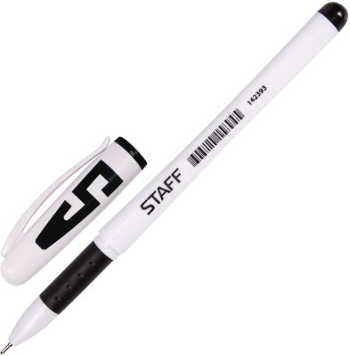 Ручка гелевая с грипом STAFF, ЧЕРНАЯ, корпус белый, игольчатый узел 0,5 мм, линия письма 0,35 мм
