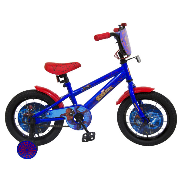 Детский велосипед, Marvel Человек-Паук, колеса 14", стальная рама, стальные обода, ножной тормоз, защитная накладка на руле и выносе, кронштейн заднег