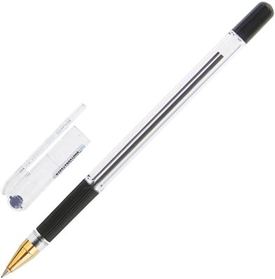 Ручка шариковая масляная с грипом MUNHWA "MC Gold", ЧЕРНАЯ, корпус прозрачный, узел 0,5 мм, линия письма 0,3 мм