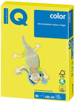 Бумага IQ color, А4, 80 г/м2, 100 л., неон, желтая, NEOGB