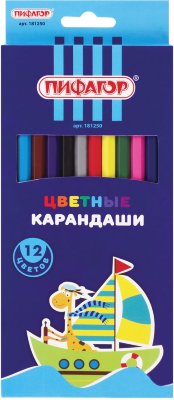 Карандаши цветные ПИФАГОР "ЖИРАФ", 12 цветов, пластиковые, классические заточенные