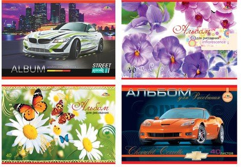 Альбом для рисования, А4, 40 листов, скоба, обложка офсет, АППЛИКА, 202х285 мм, "Автомобили/Цветы"