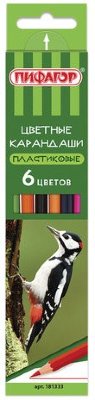 Карандаши цветные ПИФАГОР "ЛЕСНЫЕ ЖИТЕЛИ", 6 цветов, пластиковые, классические заточенные, 181333