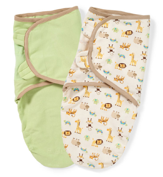 Summer Infant Конверты для пеленания на липучке Organic SwaddleMe размер S/M, салатовый/животные