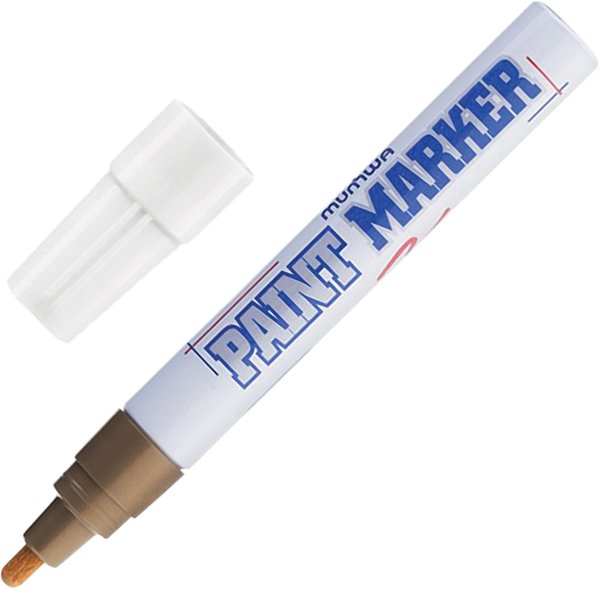 Маркер-краска лаковый (paint marker) MUNHWA, 4 мм, ЗОЛОТОЙ, нитро-основа, алюминиевый корпус