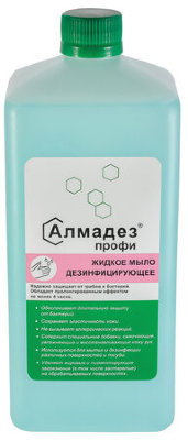 Мыло жидкое дезинфицирующее 1 л АЛМАДЕЗ-ПРОФИ, с пролонгированным антимикробным эффектом, крышка, МАП-83