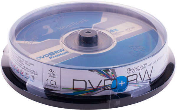 Диск DVD+RW 4.7Gb Smart Track 4x Cake Box (10шт)