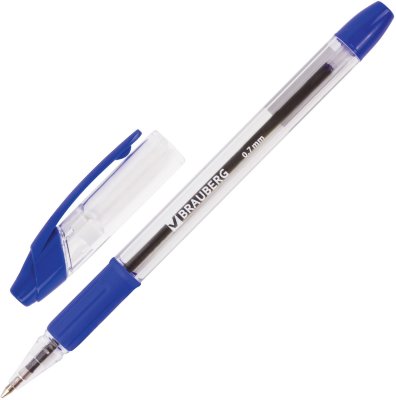 Ручка шариковая с грипом BRAUBERG "Samurai", СИНЯЯ, корпус прозрачный, узел 0,7 мм, линия письма 0,35 мм
