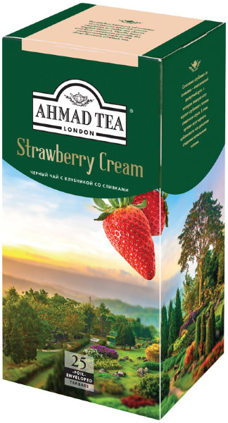 Чай Ahmad Tea "Strawberry Cream", черный, с аром. клубники со сливками, 25 фольг. пакетиков по 1,5г