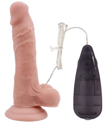 Телесный вибратор с мошонкой на присоске 7 Inch Beginners Dildo Vibrator - 18,6 см.