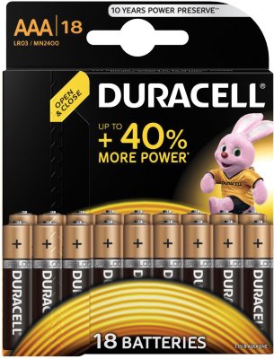 Батарейки DURACELL Basic, AAA (LR03, 24А), алкалиновые, КОМПЛЕКТ 18 шт., в блистере