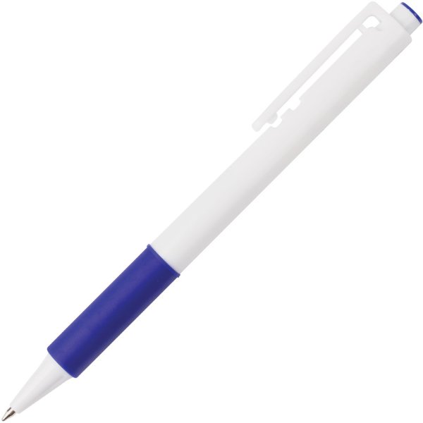 Ручка шариковая автоматическая с грипом BRAUBERG "Blank", СИНЯЯ, корпус белый, узел 0,7 мм, линия письма 0,35 мм