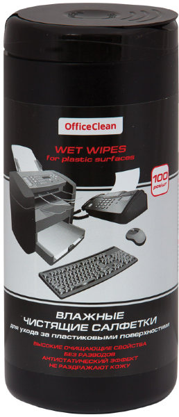 Салфетки чистящие влажные OfficeClean "PRO" для пластика, в тубе, 100шт.