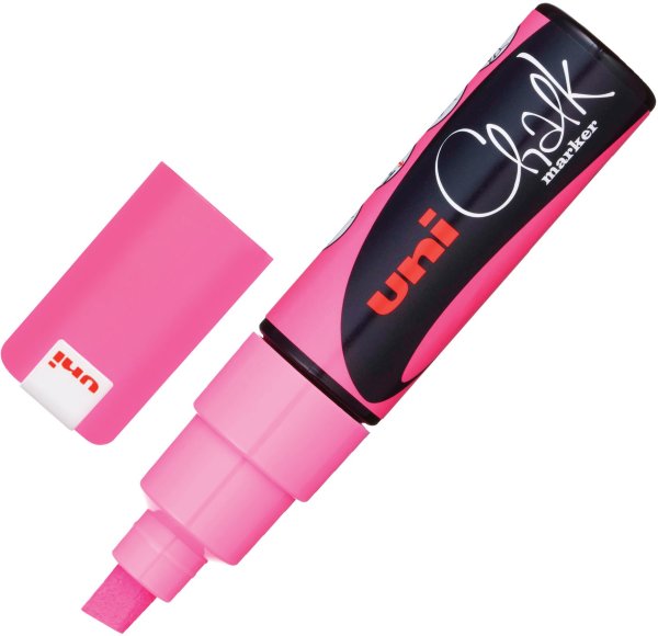 Маркер меловой UNI "Chalk", 8 мм, РОЗОВЫЙ, влагостираемый, для гладких поверхностей