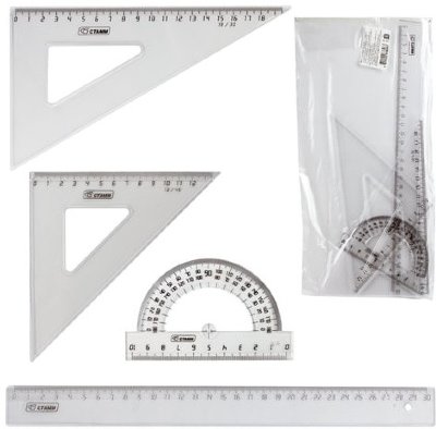 Набор чертежный большой СТАММ (линейка 30 см, 2 угольника, транспортир), прозрачный
