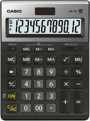 Калькулятор настольный CASIO GR-120-W (210х155 мм), 12 разрядов, двойное питание, черный, МЕТАЛЛИЧЕСКАЯ ВЕРХЯЯ ПАНЕЛЬ