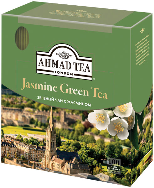 Чай Ahmad Tea "Jasmine Green Tea", зеленый с жасмином, 100 фольг. пакетиков по 2г