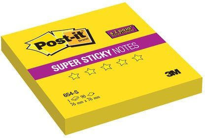 Блок самоклеящийся (стикер) POST-IT Super Sticky, 76х76 мм, 90 л., неоновый желтый