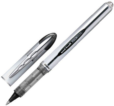 Ручка-роллер UNI-BALL "Vision Elite", ЧЕРНАЯ, корпус серый, узел 0,8 мм, линия письма 0,6 мм