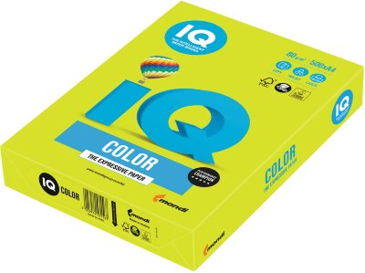 Бумага IQ color, А4, 80 г/м2, 500 л., неон, зеленая, NEOGN