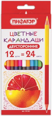 Карандаши двусторонние ПИФАГОР "СОЧНЫЕ ФРУКТЫ", 12 штук, 24 цвета, заточенные, европодвес